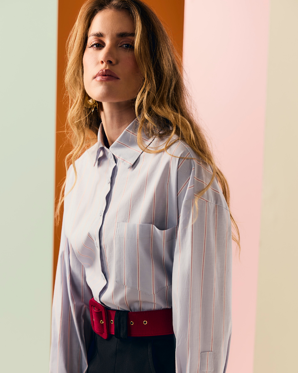 Camisa Violeta Listrada Azul