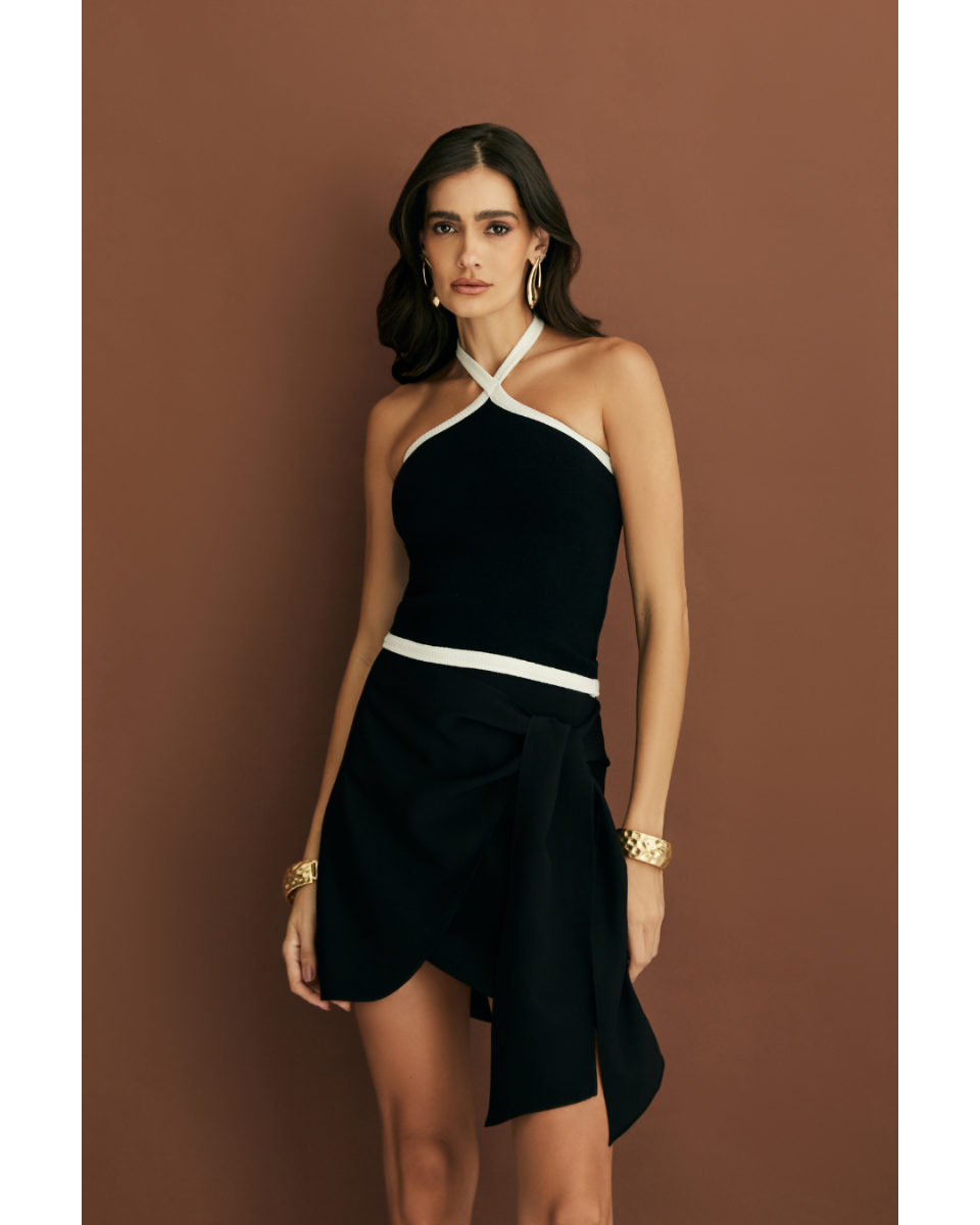 Blusa Gloria Tricot Premium Preto e Off White
