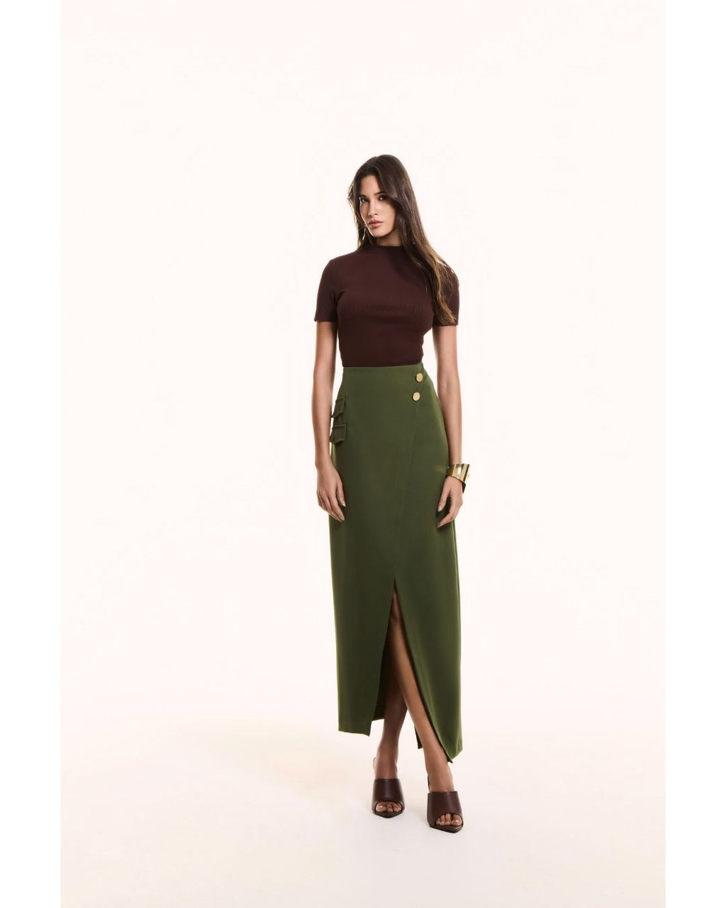 Saia Joana Midi Reta Verde