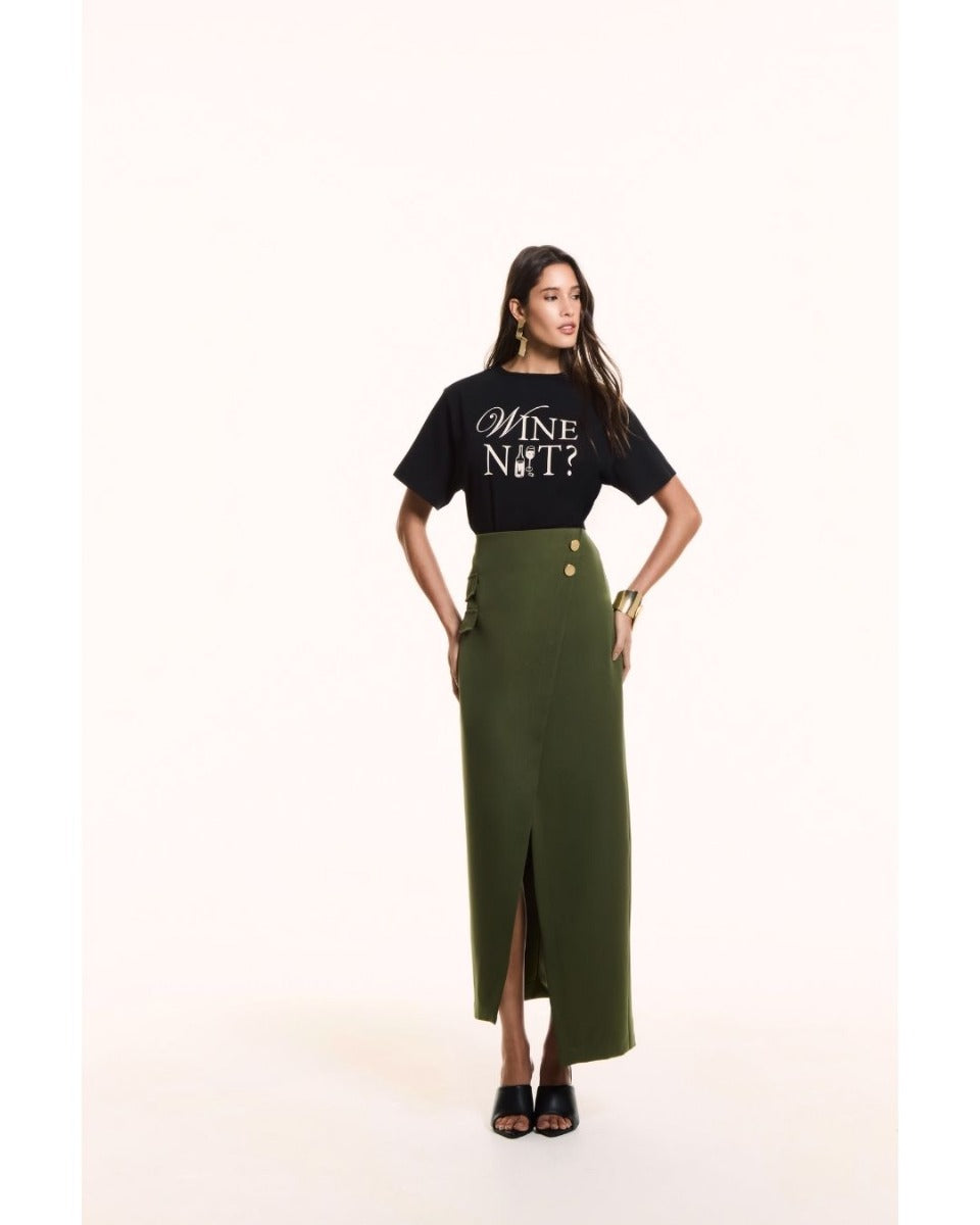 Saia Joana Midi Reta Verde