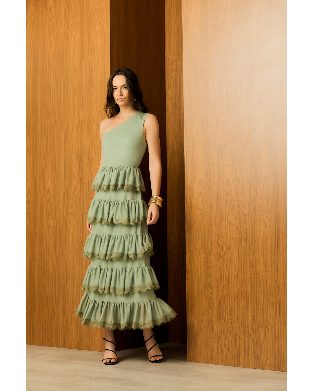 Vestido Mirella Longo Dec. Ombro Só Det. Renda Verde