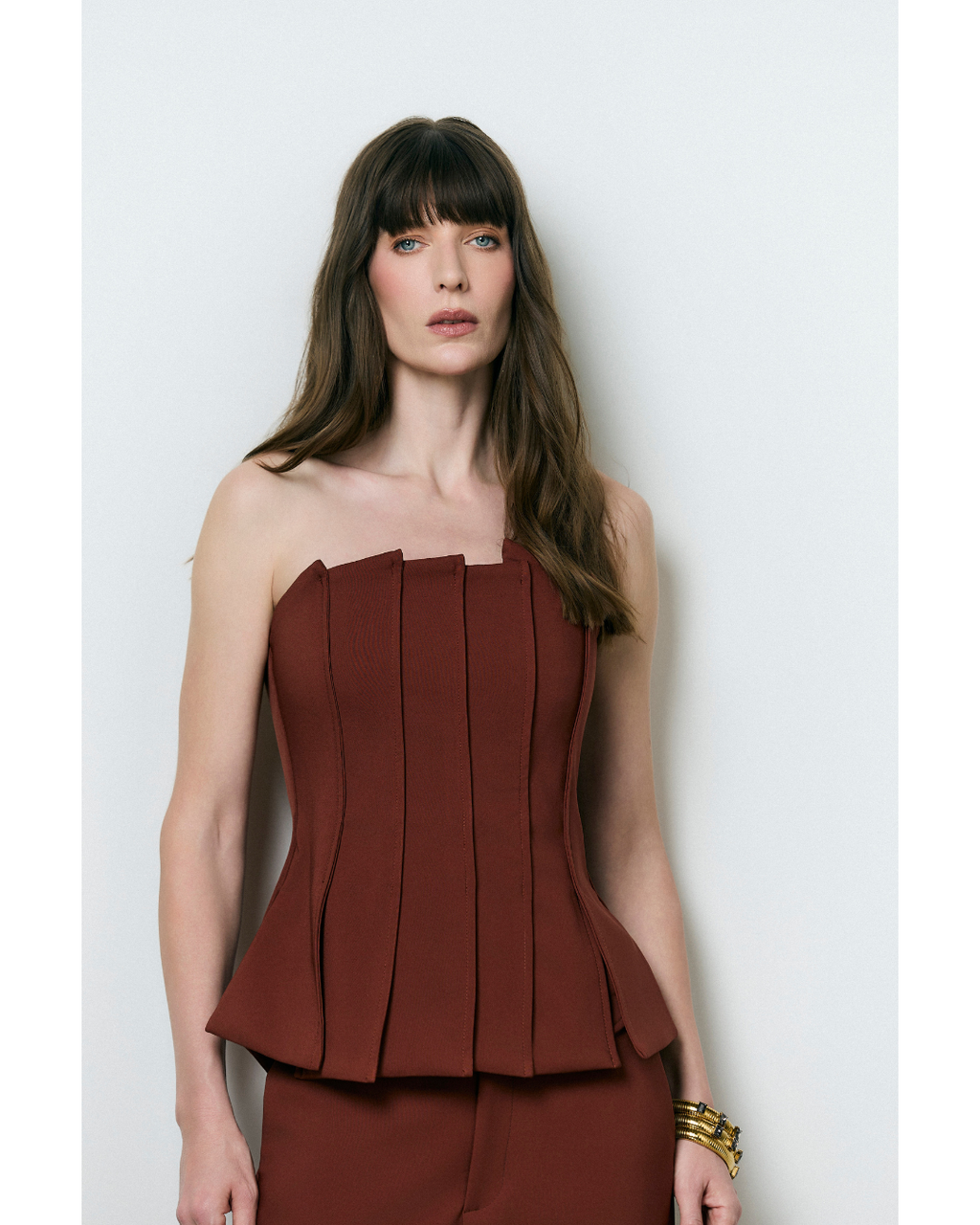Blusa Dalila Tomara Que Caia Det. Recortes Marrom