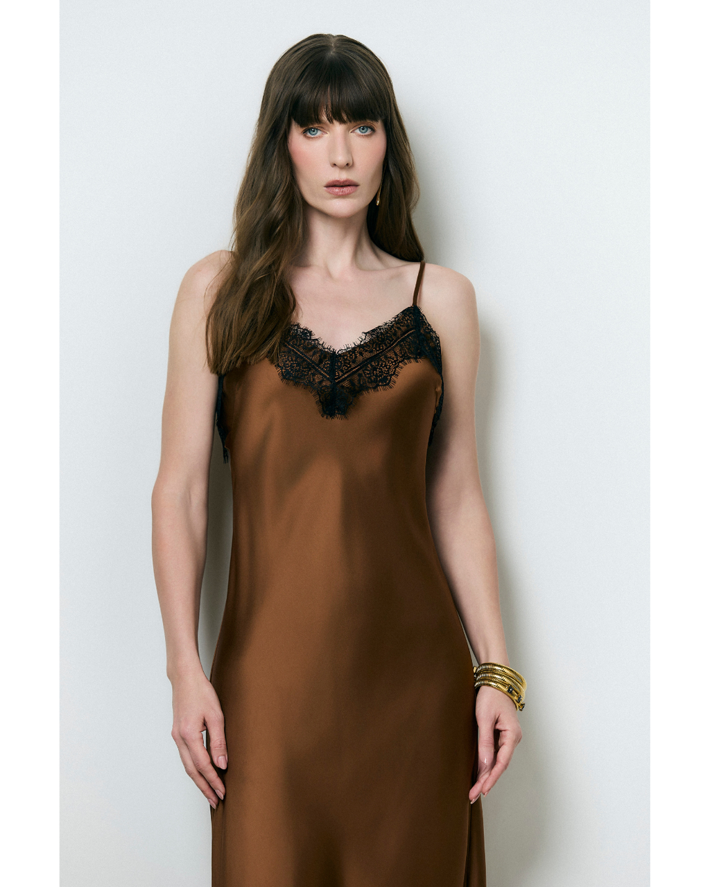 Vestido Francesca Long Dec. V Det. Renda Marrom