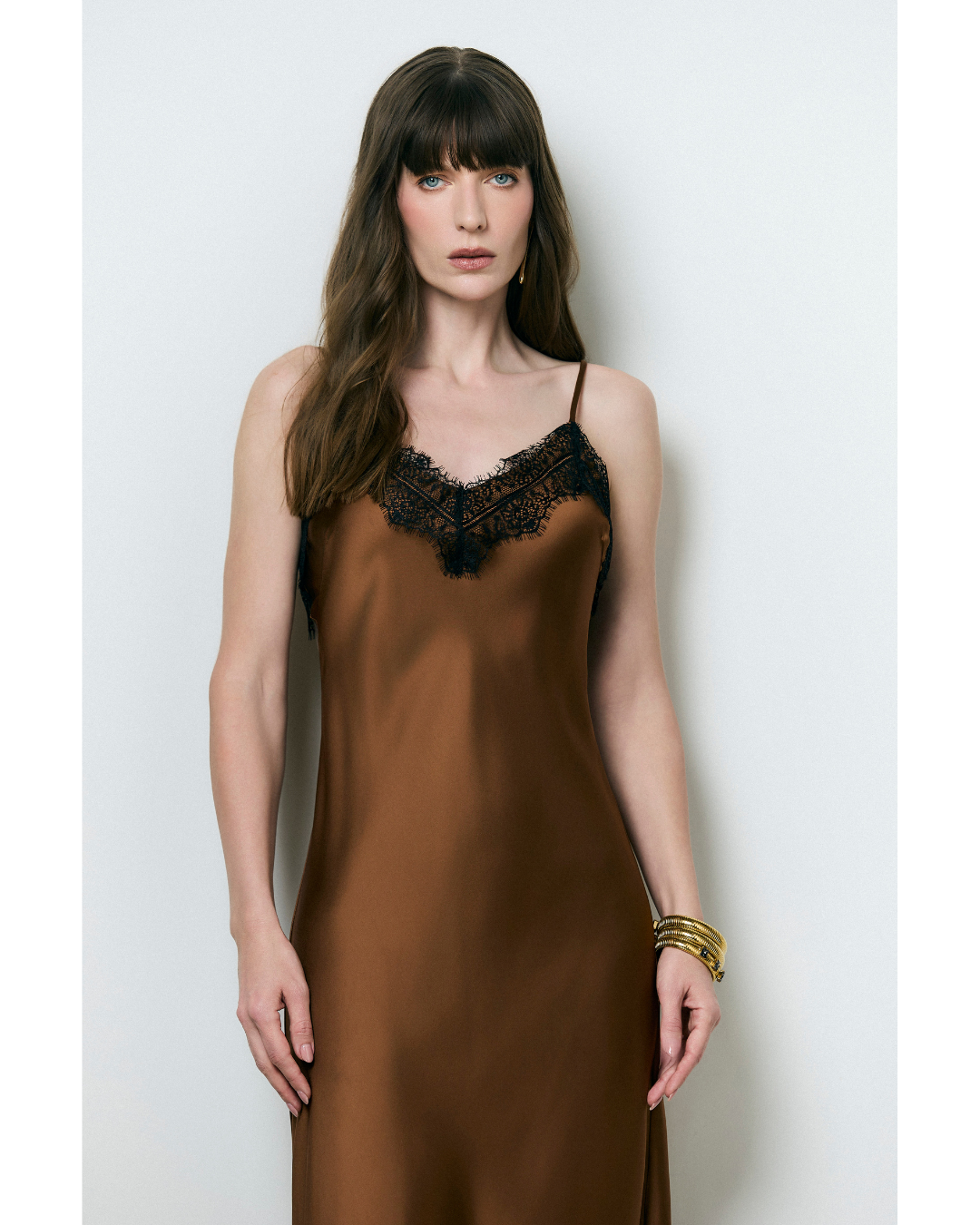 Vestido Francesca Long Dec. V Det. Renda Marrom