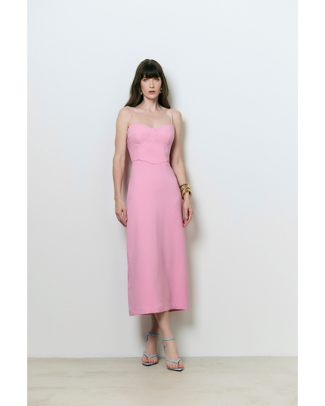 Vestido Fernanda Long Dec. Meia Taça Det. Recortes Rosa