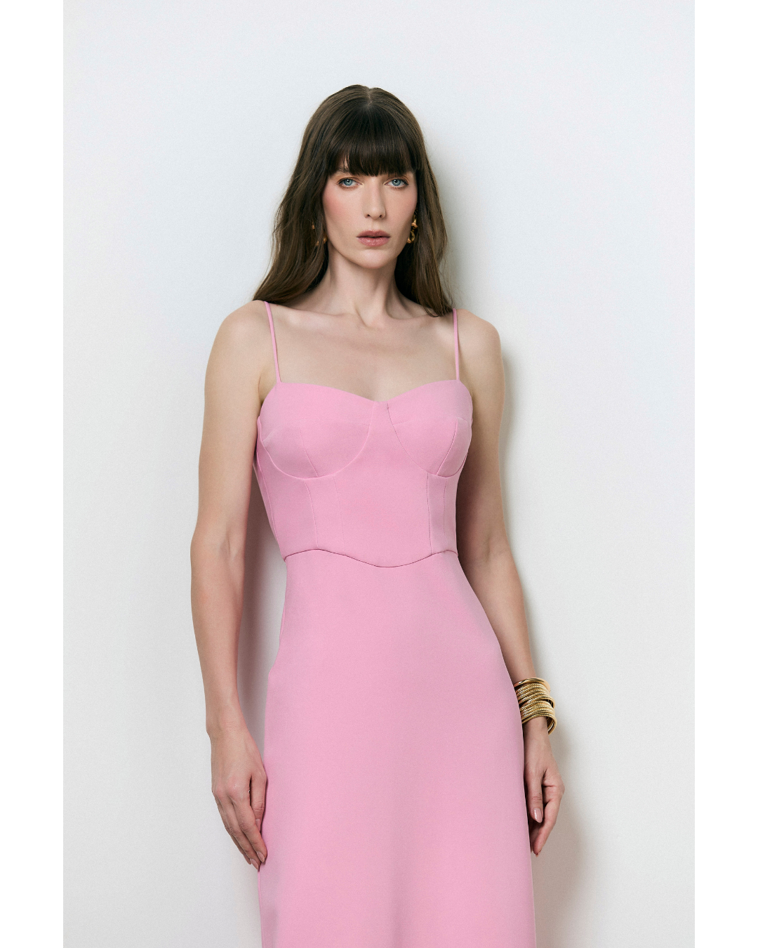Vestido Fernanda Long Dec. Meia Taça Det. Recortes Rosa