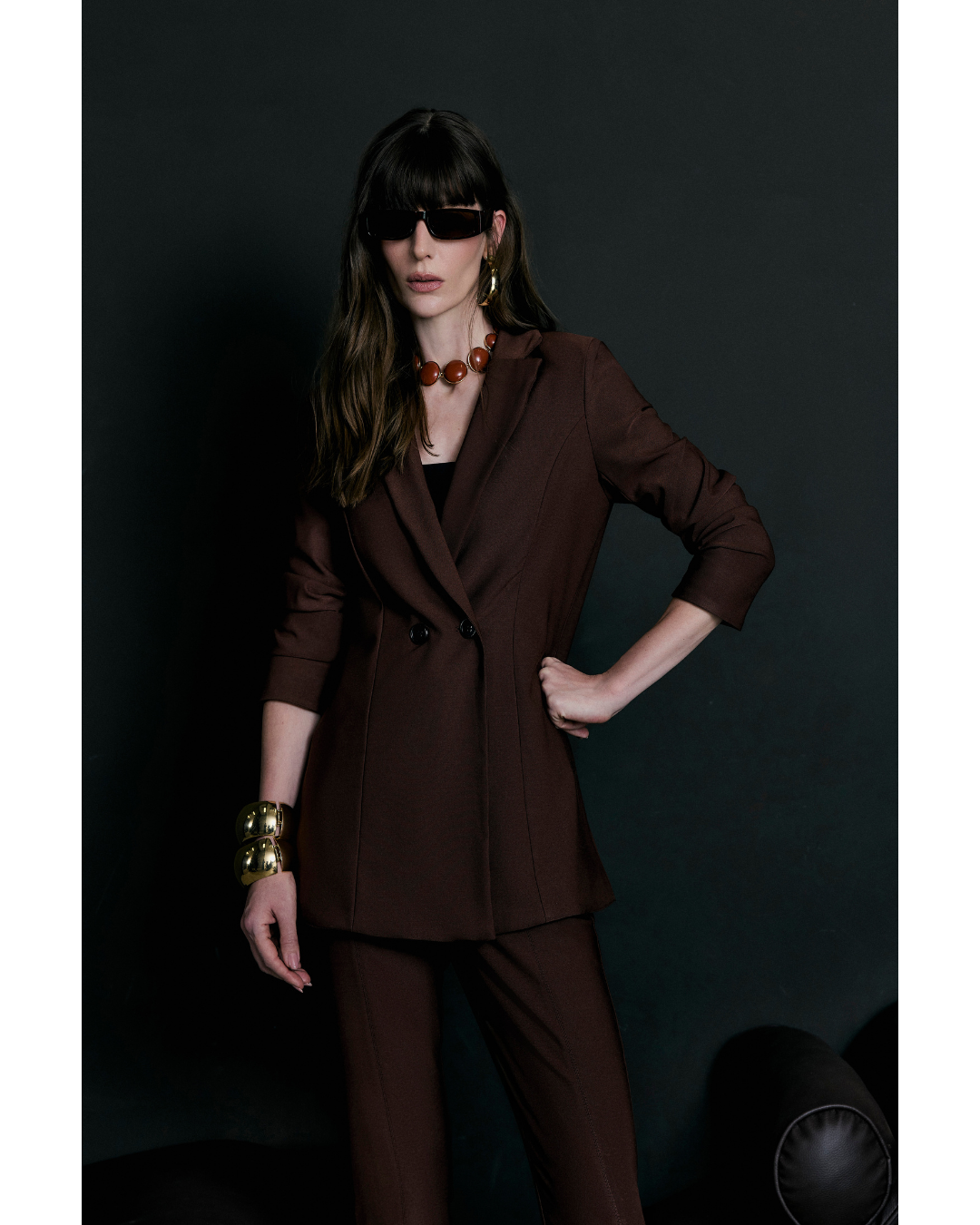 Blazer Isis Manga Longa Det. Cinto Marrom