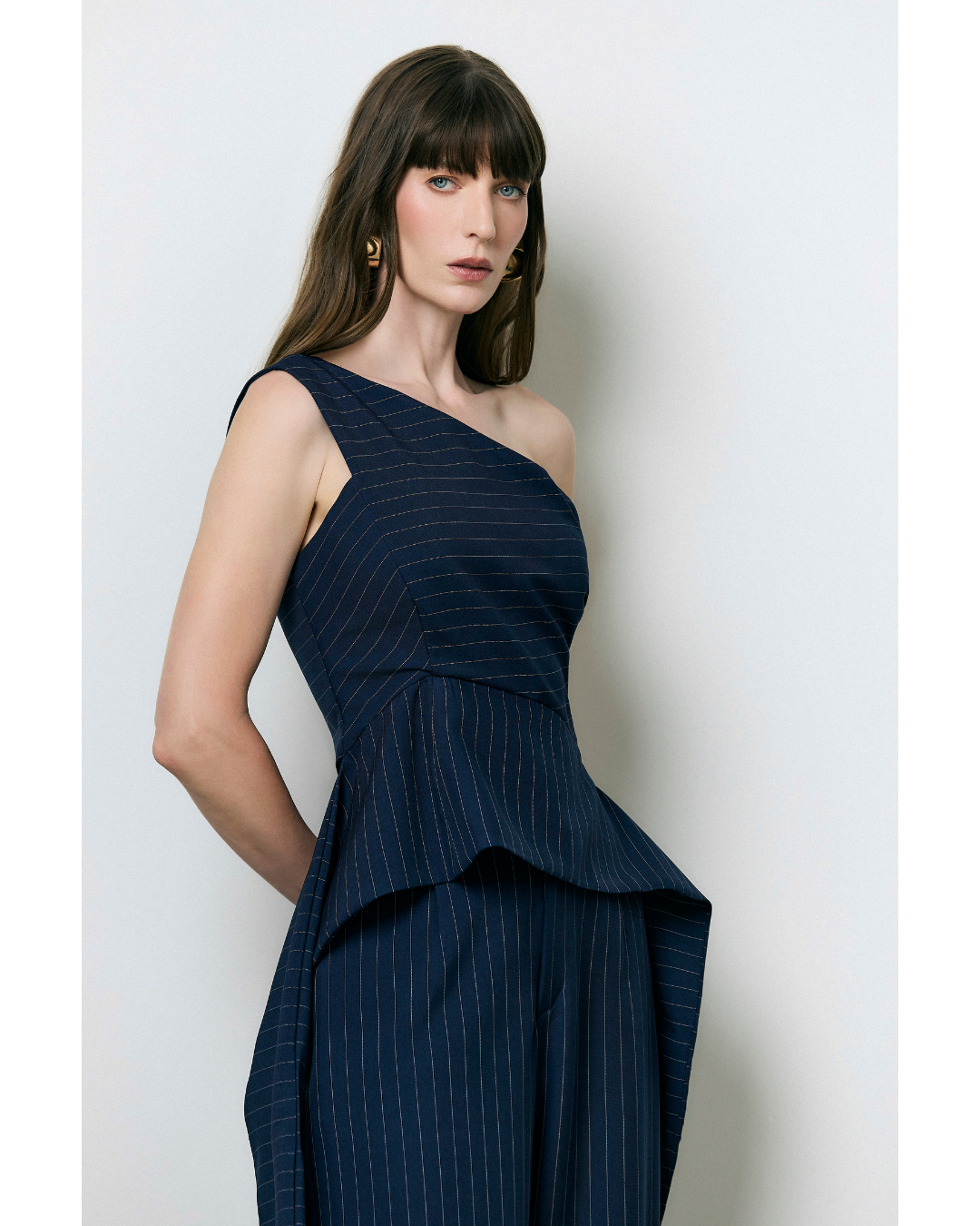 Blusa Fiorella Ombro Só Det. Risca De Giz Marinho