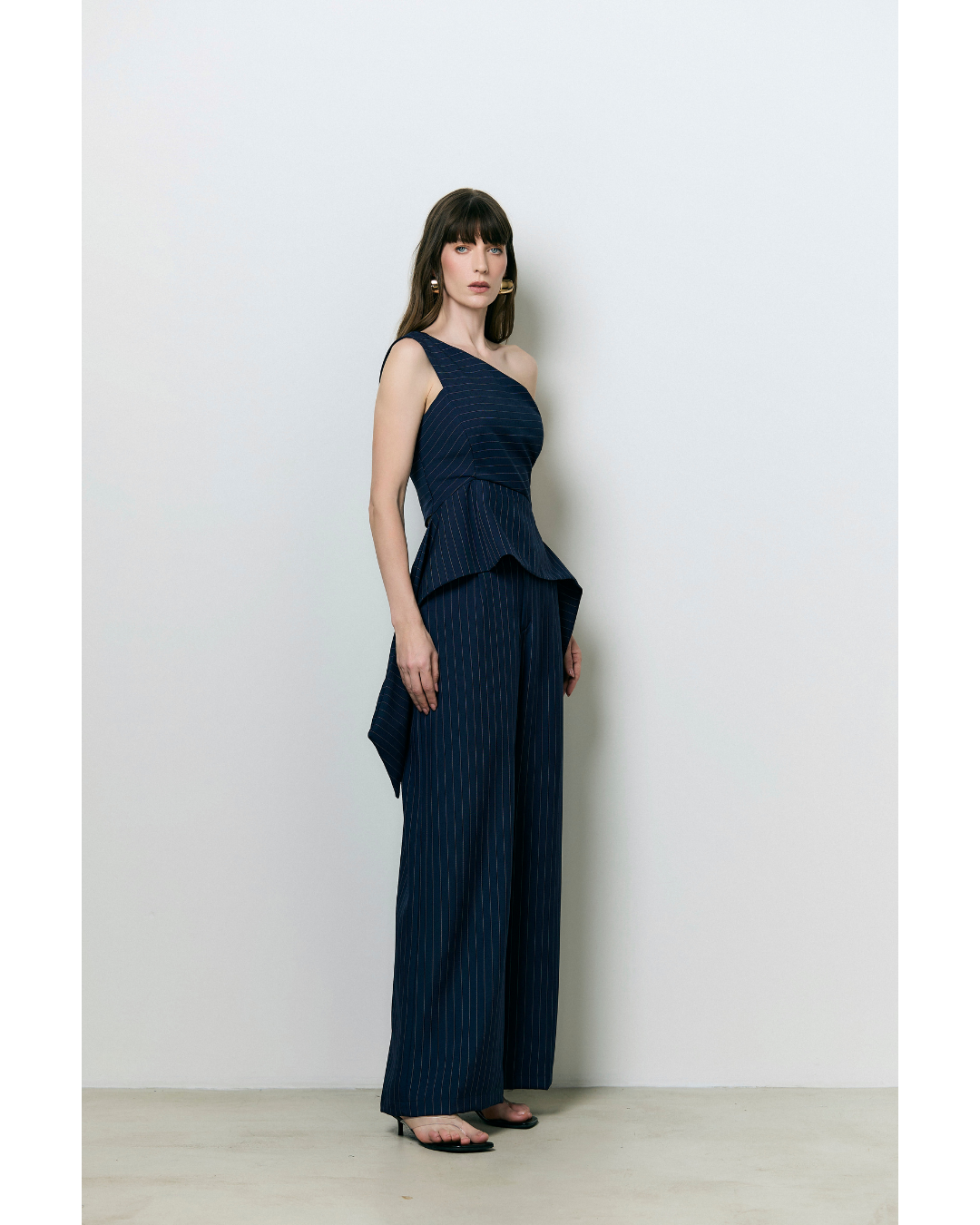 Blusa Fiorella Ombro Só Det. Risca De Giz Marinho