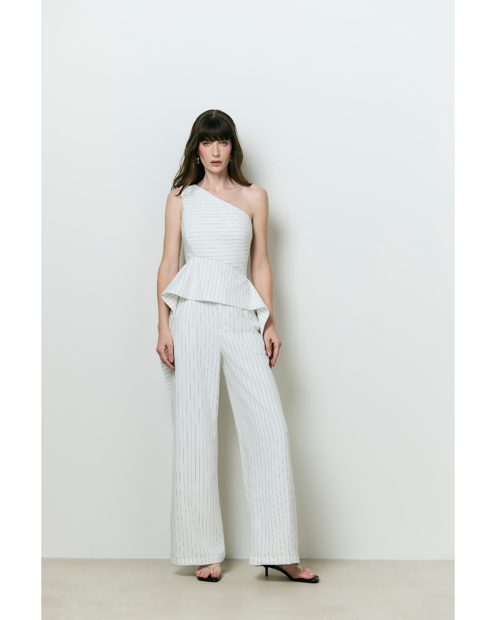 Calça Fiorella Pantalona Risca De Giz Off White