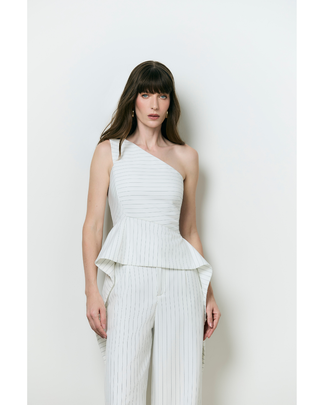 Calça Fiorella Pantalona Risca De Giz Off White