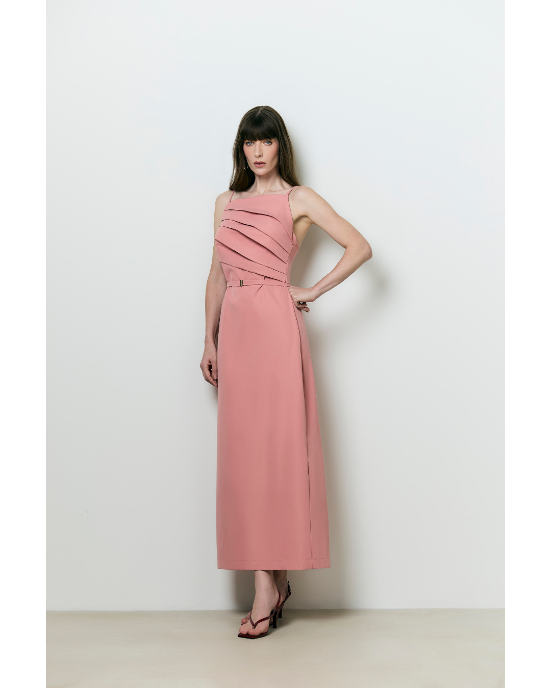 Vestido Martina Dec.Reto Det. Cinto Duplo Rosa