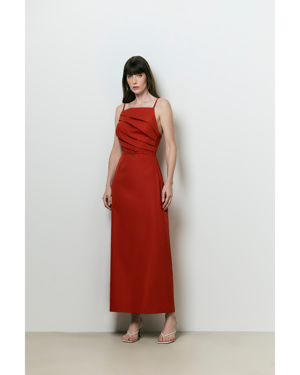 Vestido Martina Dec.Reto Det. Cinto Duplo Vermelho