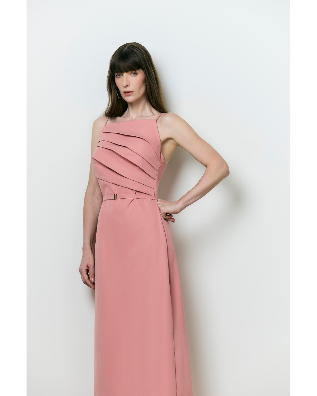 Vestido Martina Dec.Reto Det. Cinto Duplo Rosa