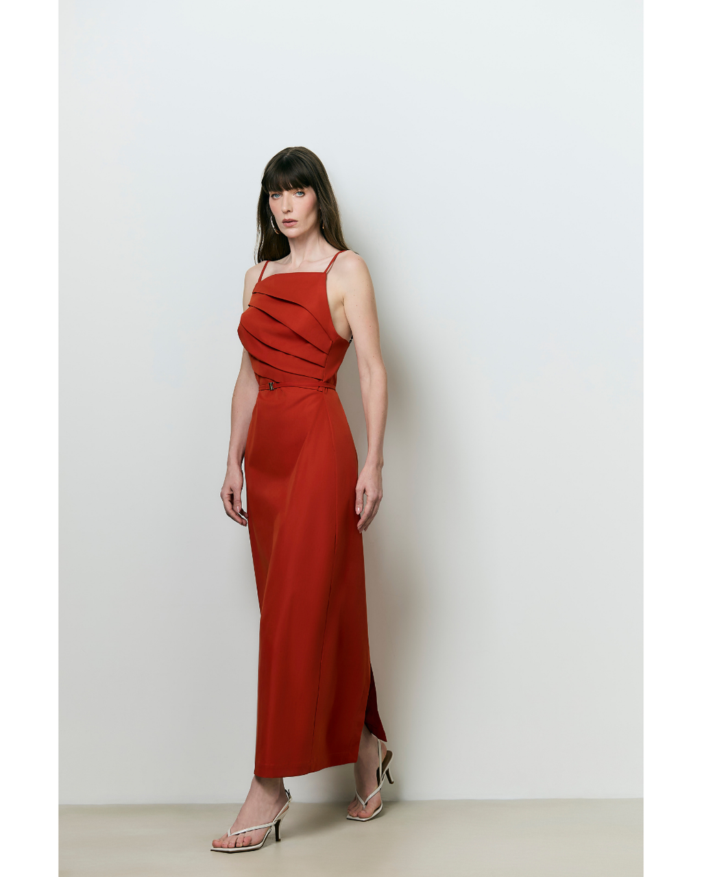 Vestido Martina Dec.Reto Det. Cinto Duplo Vermelho