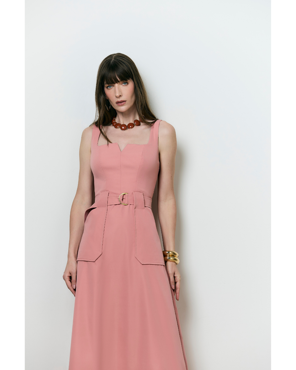 Vestido Anastacia Evasê Det. Recortes Rosa