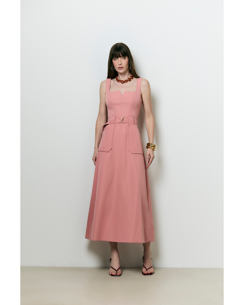 Vestido Anastacia Evasê Det. Recortes Rosa