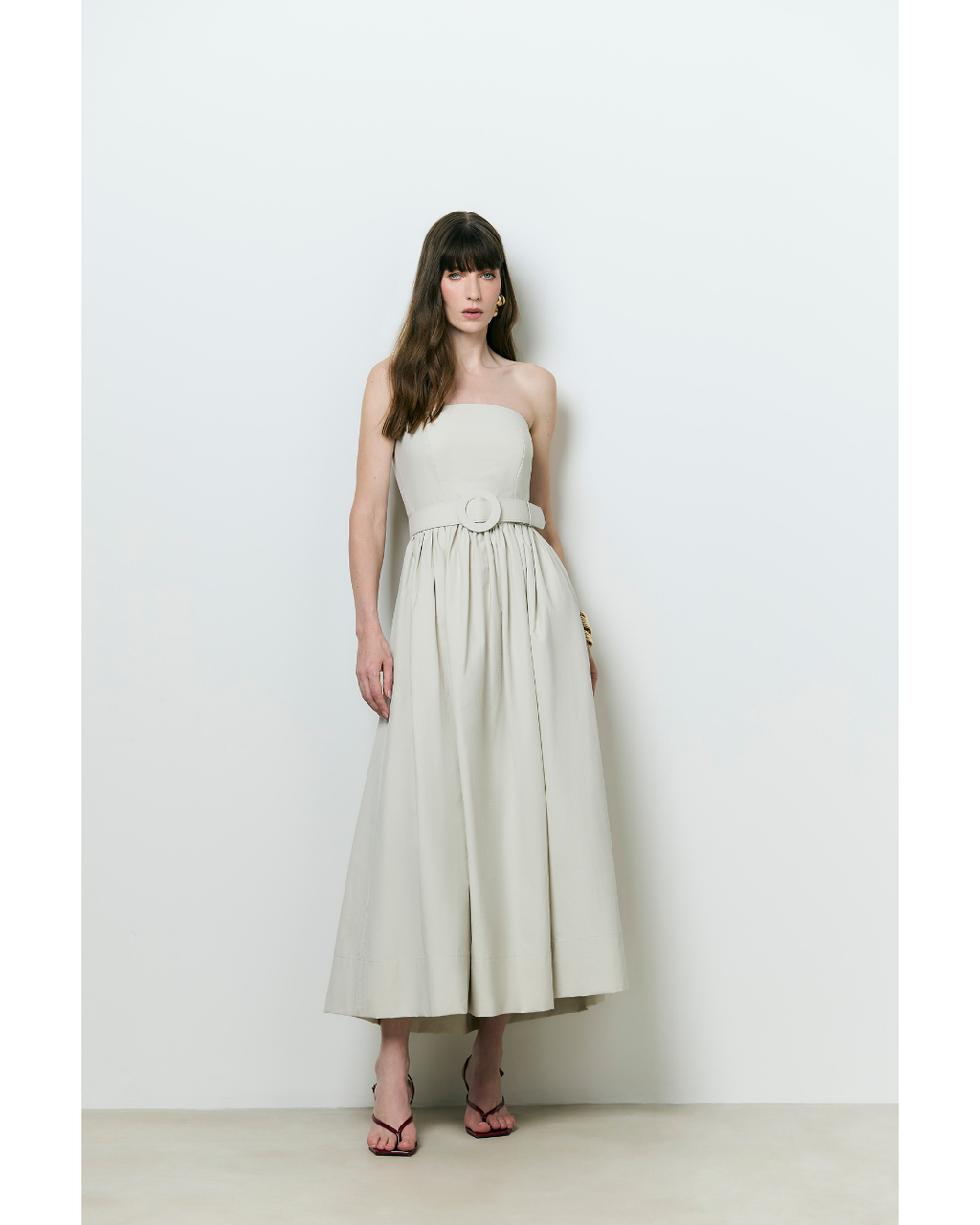 Vestido Florence Long Evasê Det. Cinto Cinza Claro