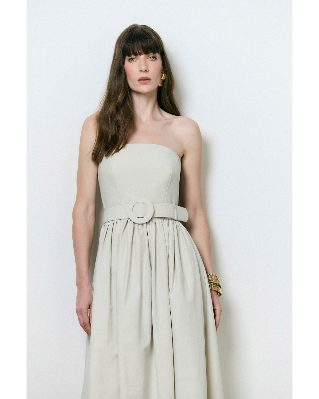 Vestido Florence Long Evasê Det. Cinto Cinza Claro