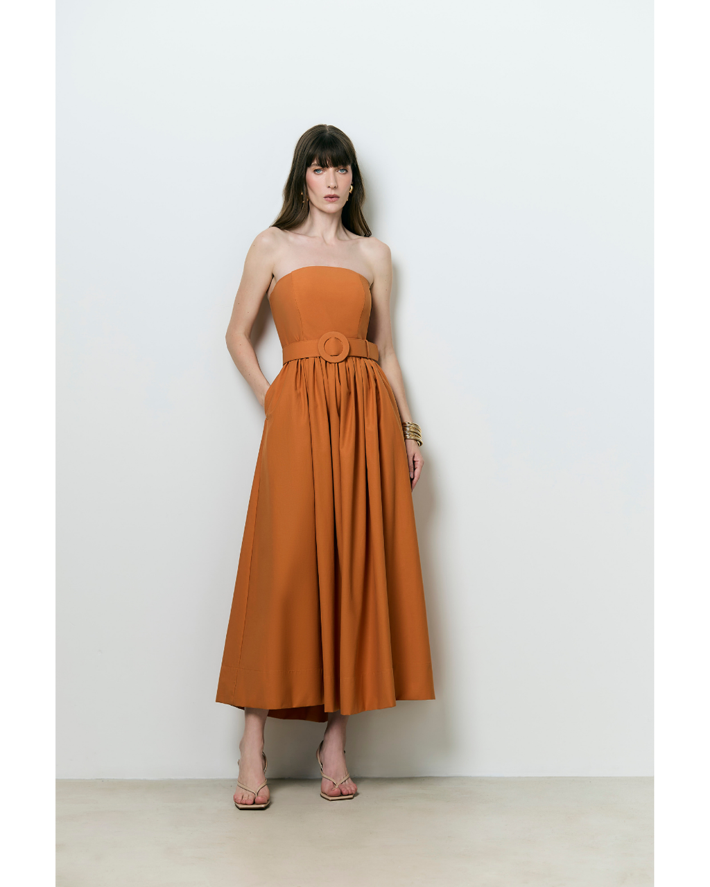 Vestido Florence Long Evasê Det. Cinto Laranja