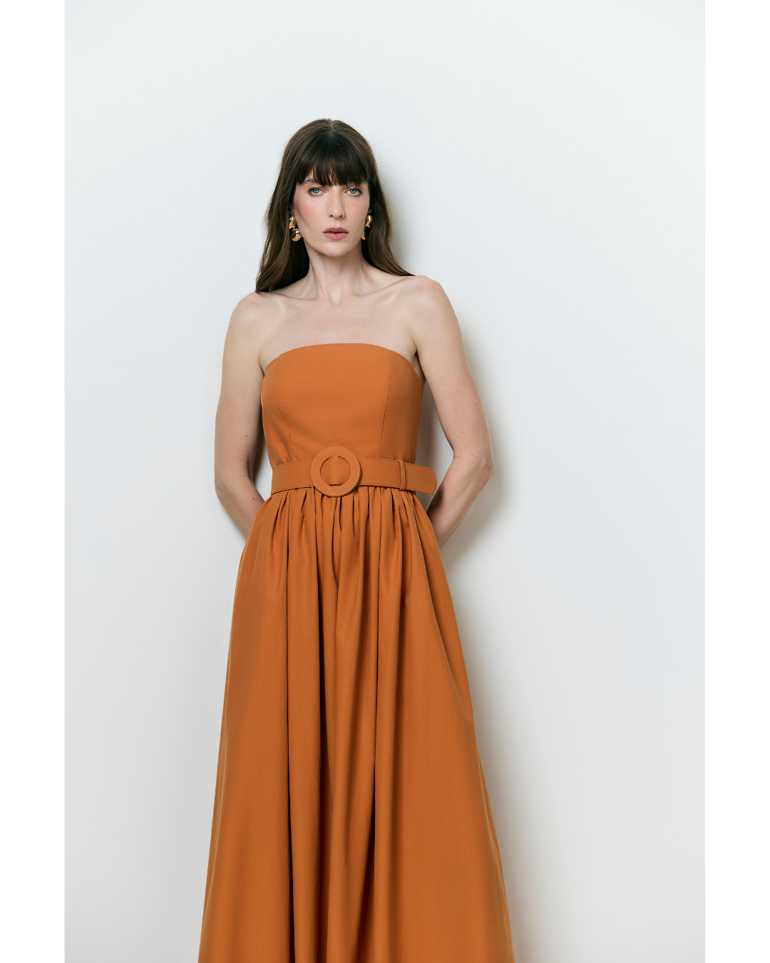 Vestido Florence Long Evasê Det. Cinto Laranja
