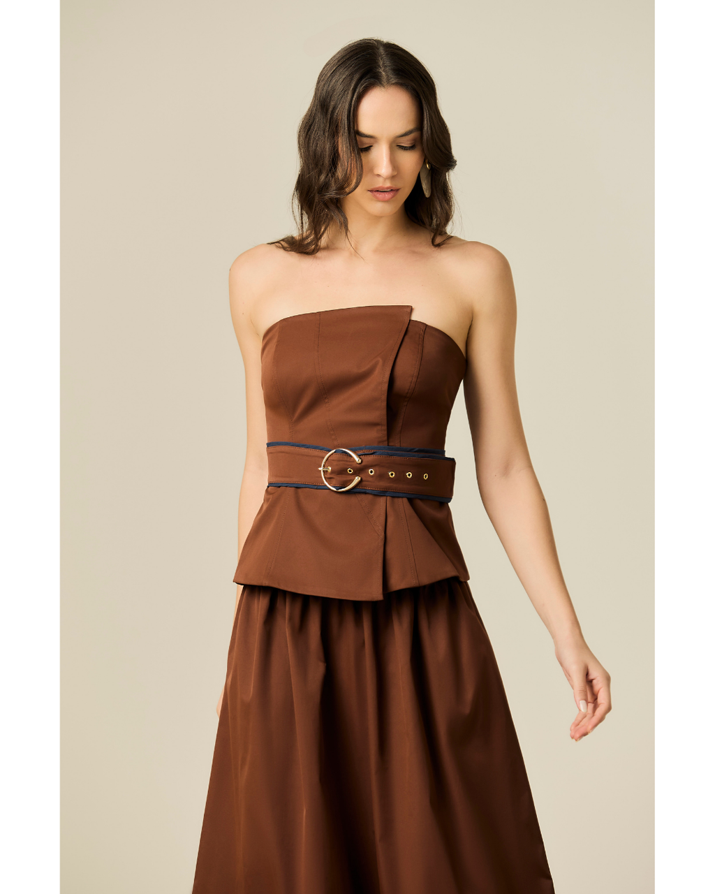 Blusa Fernanda Dec. Tqc Det.Cinto Marrom