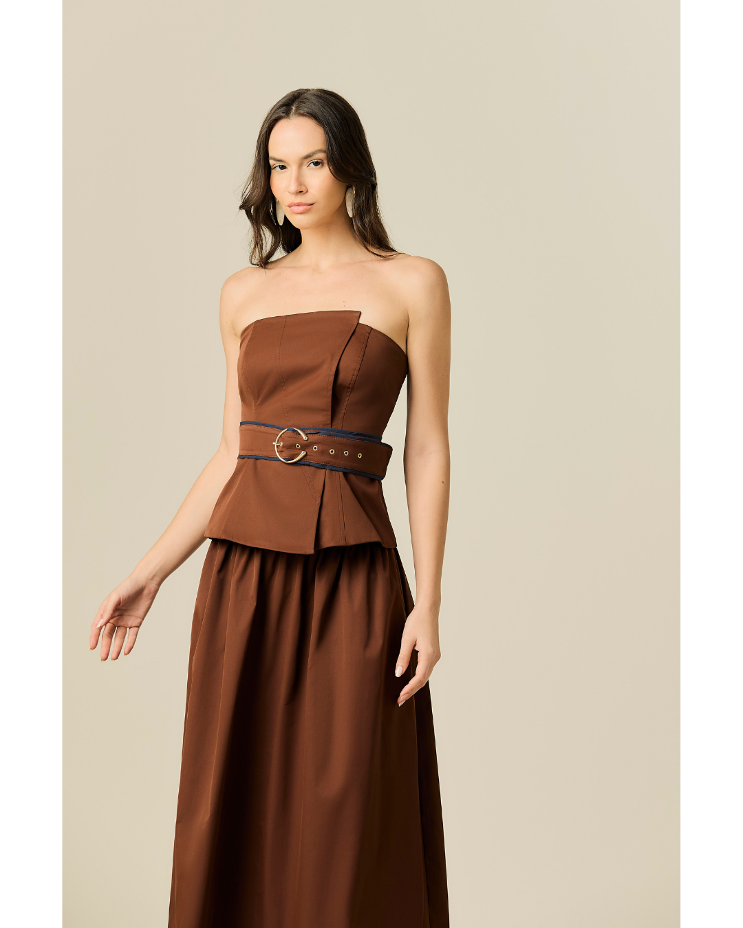 Blusa Fernanda Dec. Tqc Det.Cinto Marrom