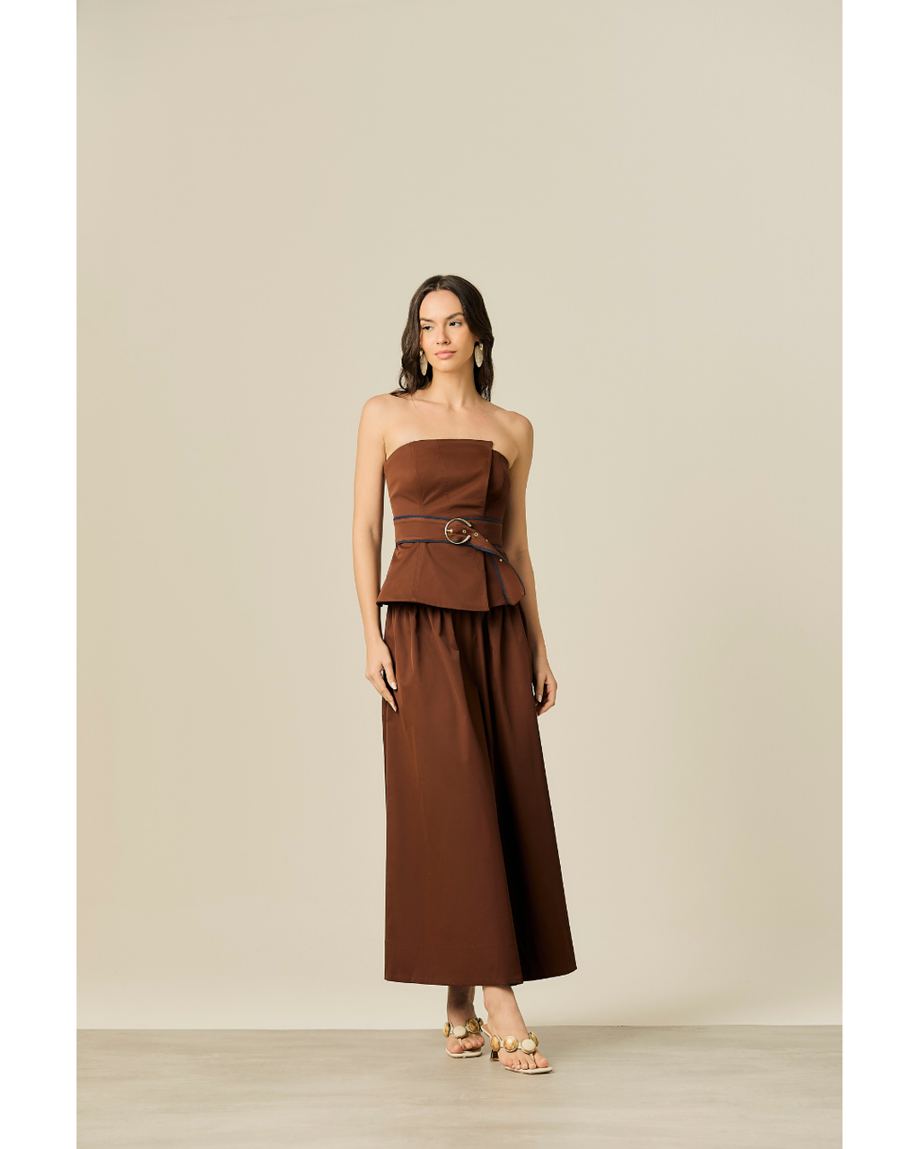 Blusa Fernanda Dec. Tqc Det.Cinto Marrom