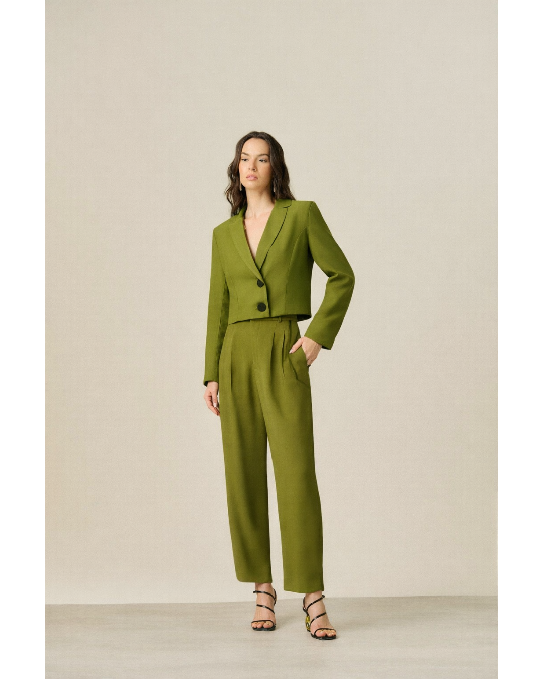 Blazer Manuela Cropped Det. Botão Verde