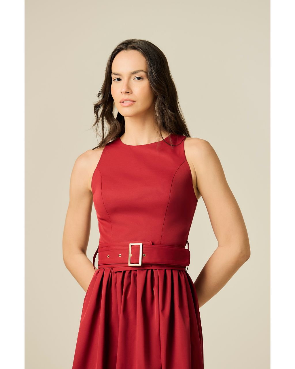 Vestido Clara Long Dec. Redondo Det.Cinto Bordo
