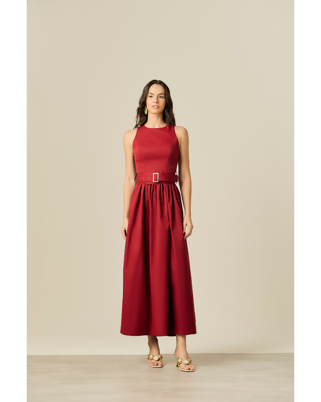 Vestido Clara Long Dec. Redondo Det.Cinto Bordo