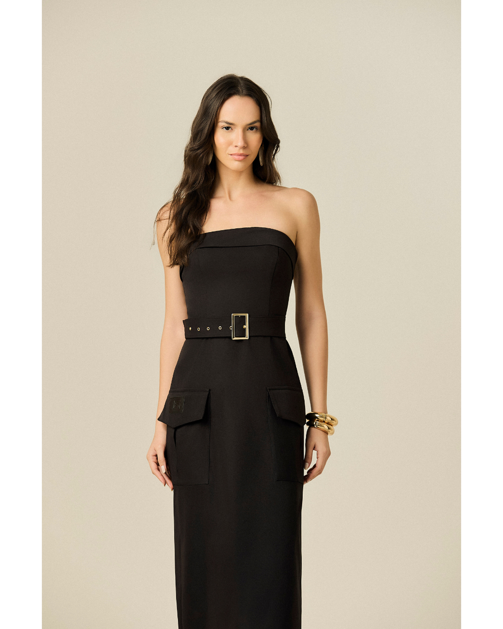 Vestido Mavi Long Dec. Tqc Det. Bolso Cargo Preto