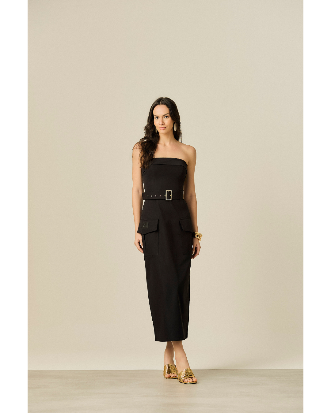 Vestido Mavi Long Dec. Tqc Det. Bolso Cargo Preto