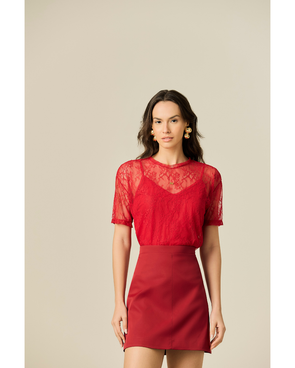 Blusa Lia T-Shirt Dec. Redondo Vermelho