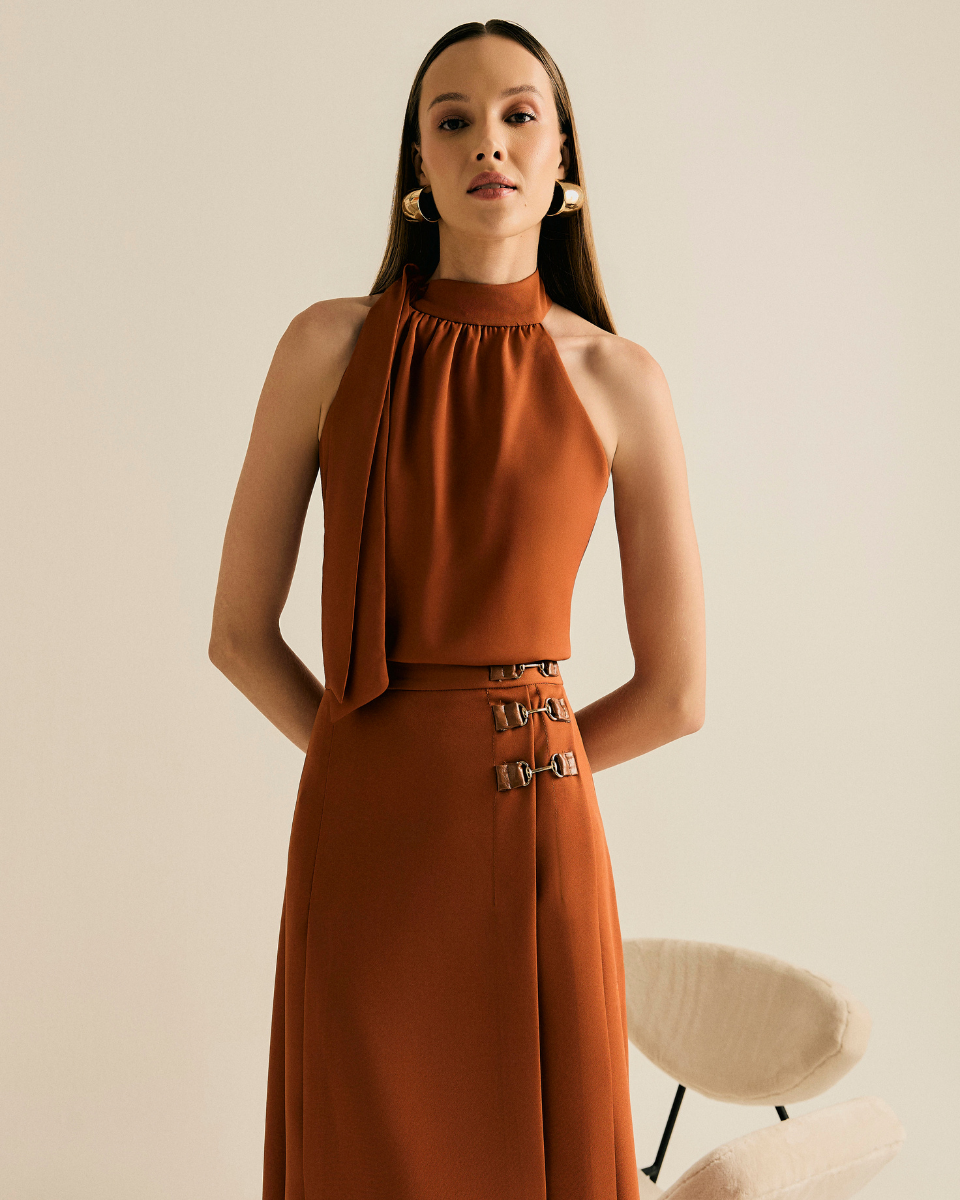 Blusa Ana Decote Halter Laranja