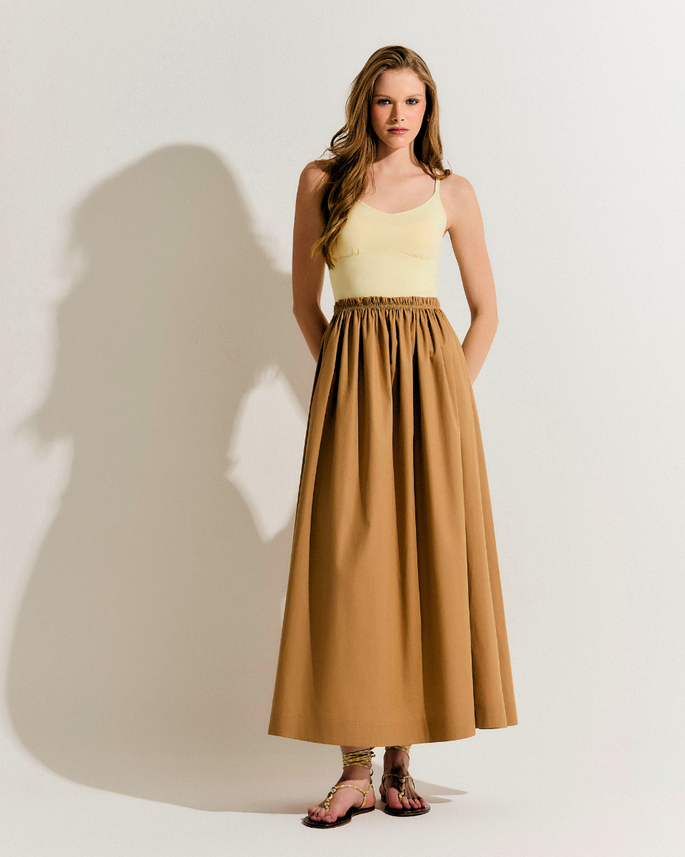 Vestido Marina Amarelo e Capuccino