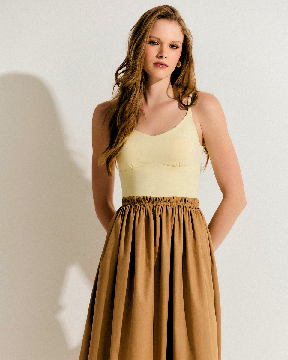 Vestido Marina Amarelo e Capuccino