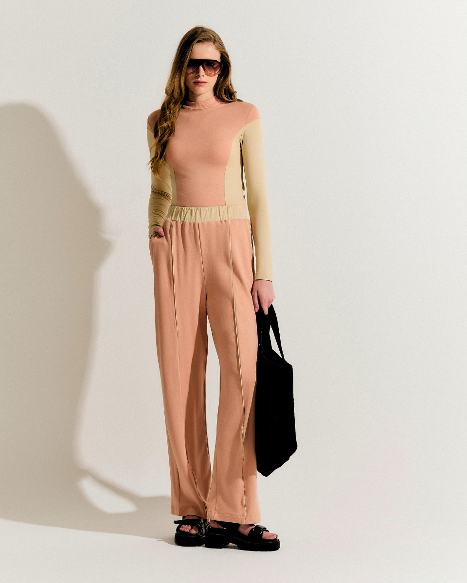 Calça Paloma Pantalona Rose e Nude