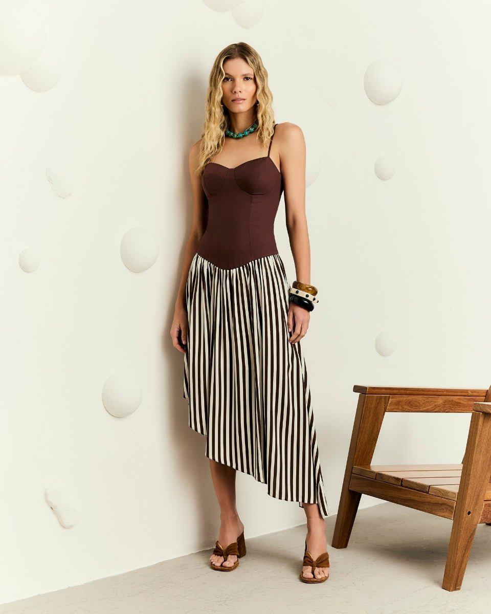 Vestido Paula Marrom e Listrado