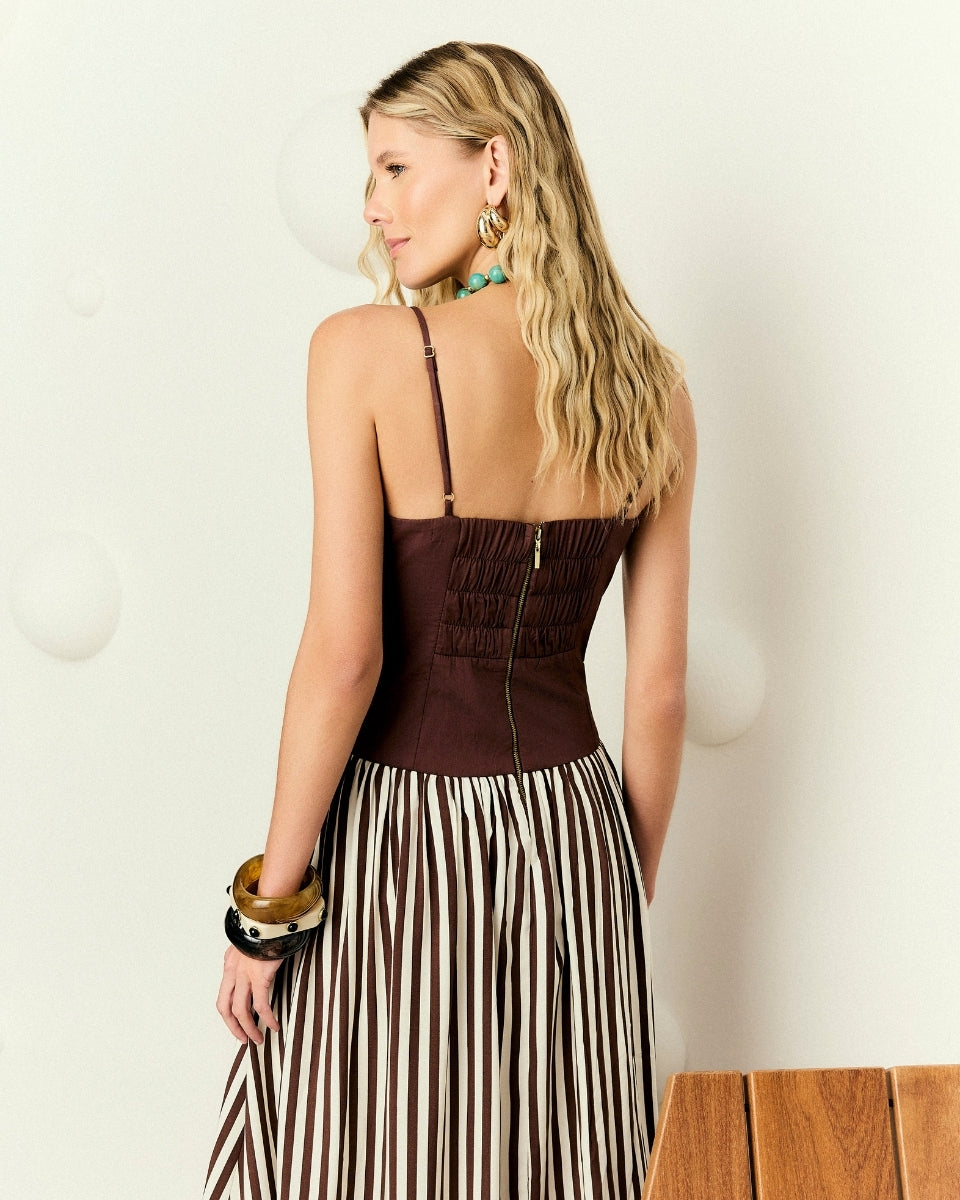 Vestido Paula Marrom e Listrado
