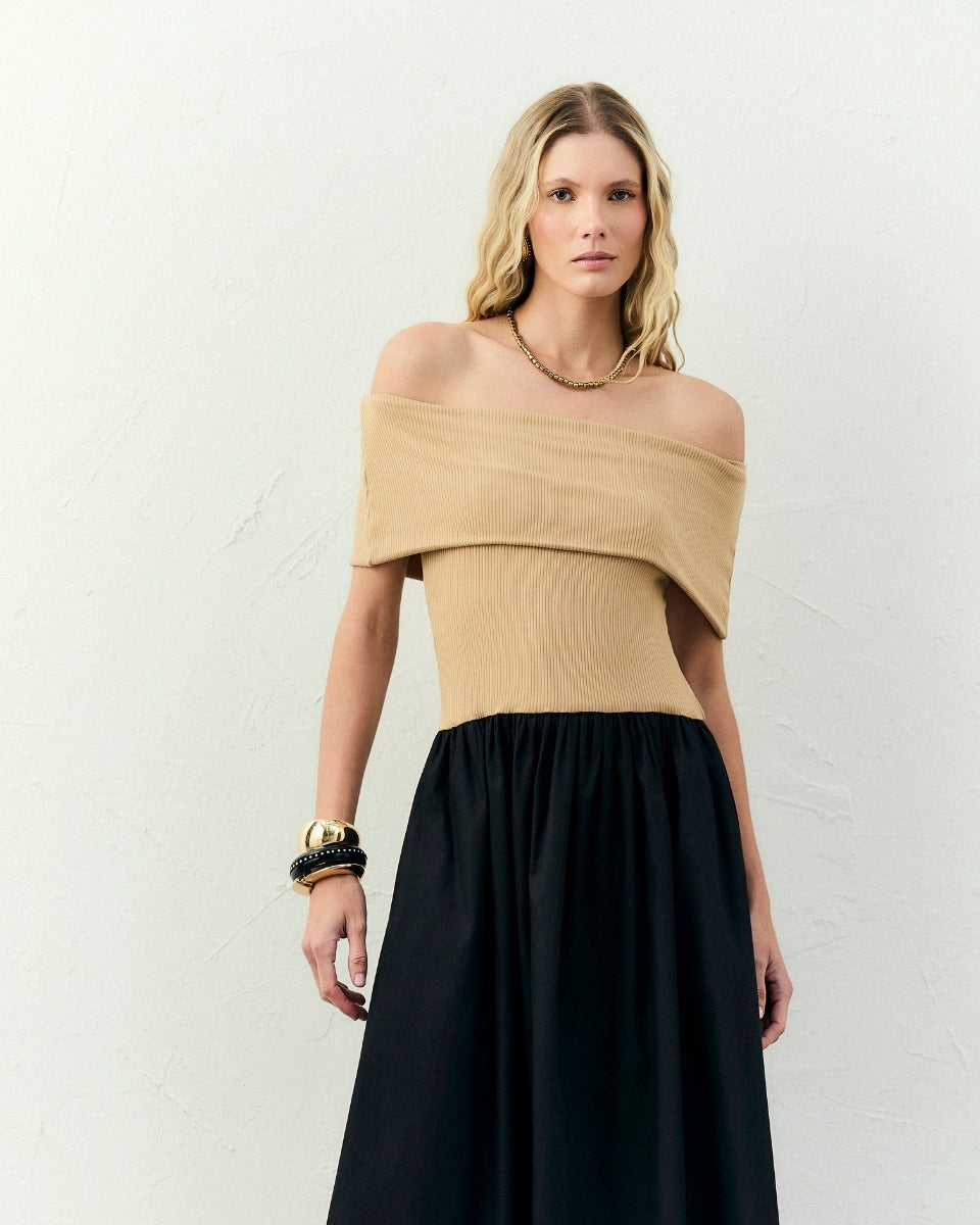 Vestido Zaya Bege-Preto