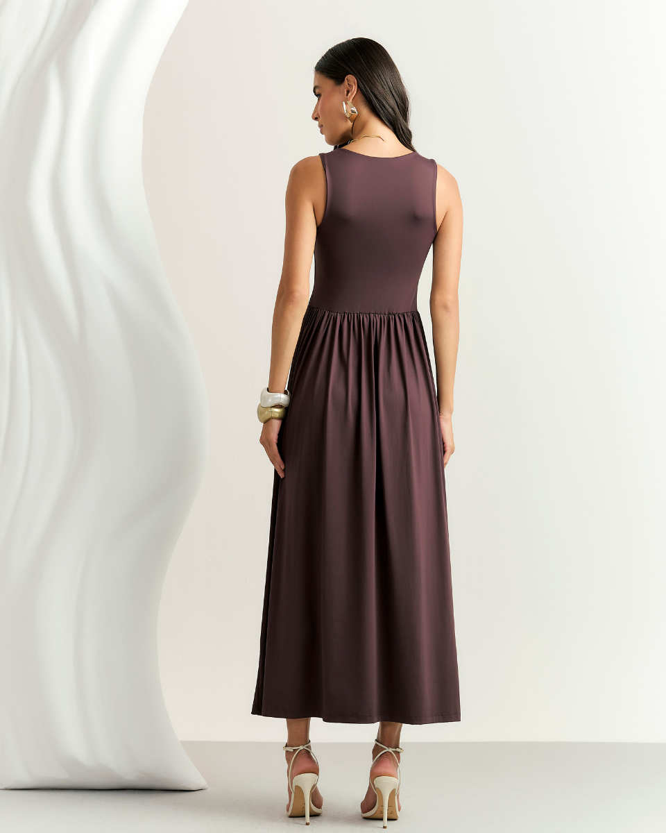 Vestido Vanessa Longo Marrom