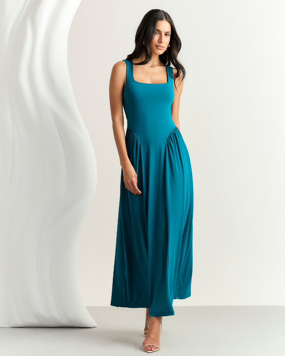 Vestido Vanessa Longo Azul Petróleo