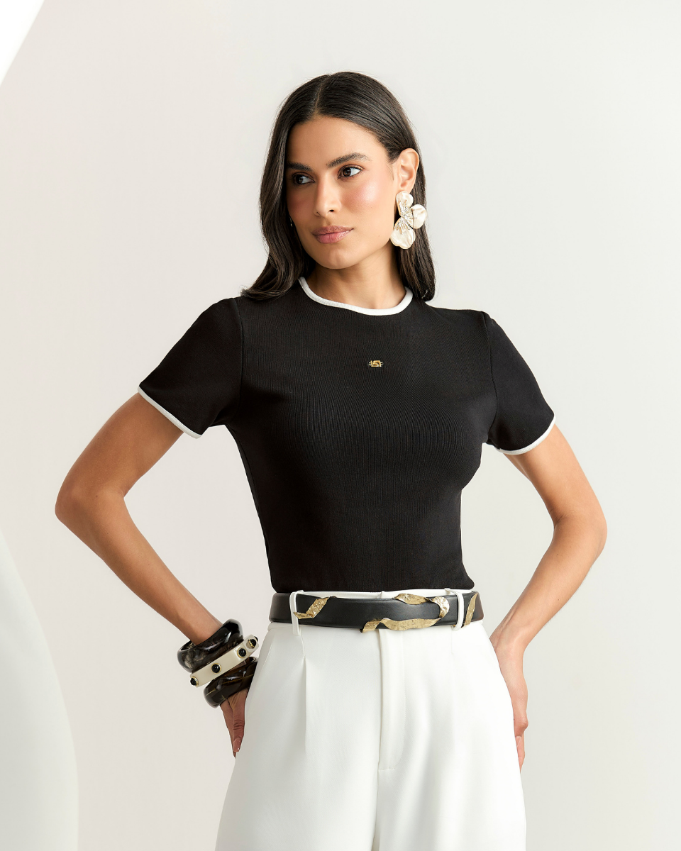 Blusa Franciny Preto e Off White
