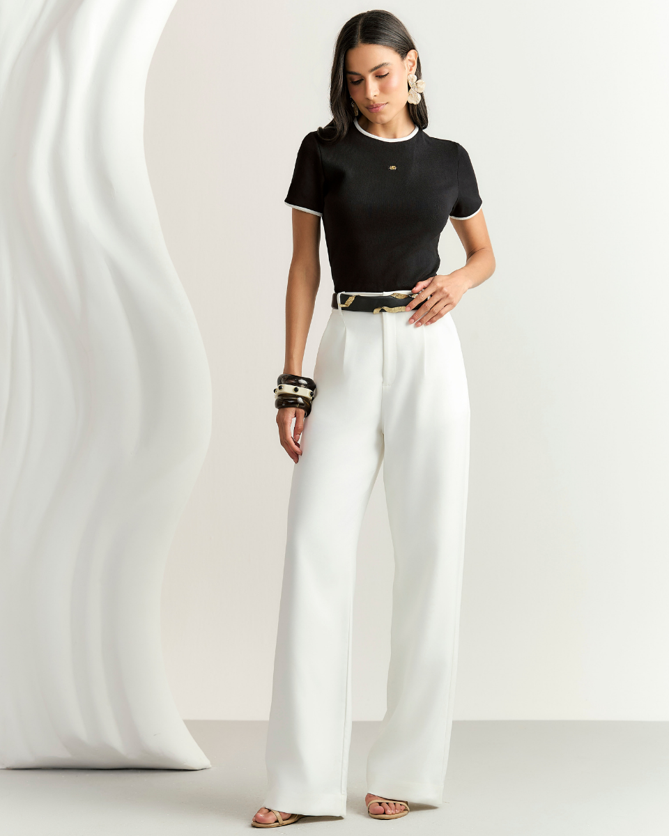 Blusa Franciny Preto e Off White