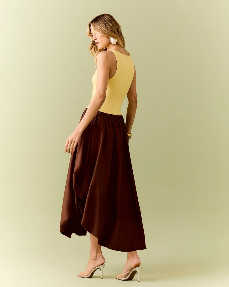 Vestido Luísa Marrom e Amarelo