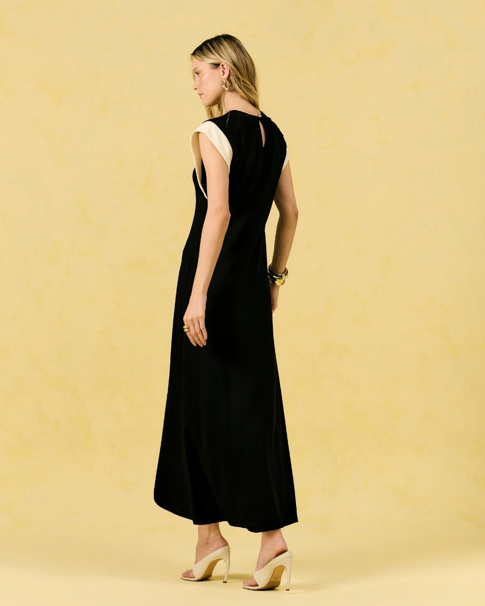 Vestido Georgia Preto e Off White