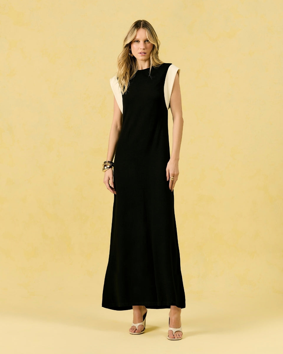 Vestido Georgia Preto e Off White