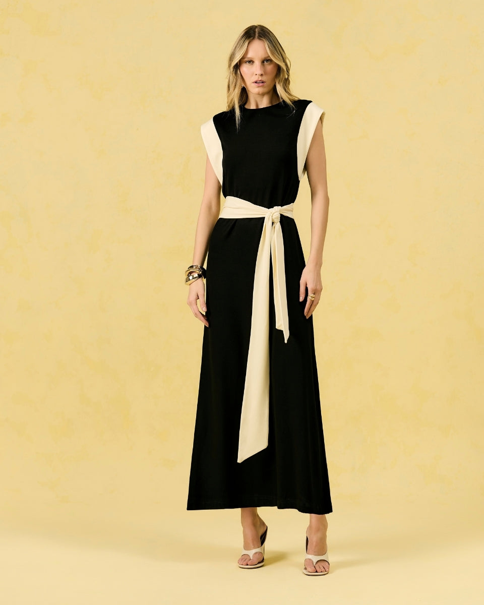 Vestido Georgia Preto e Off White