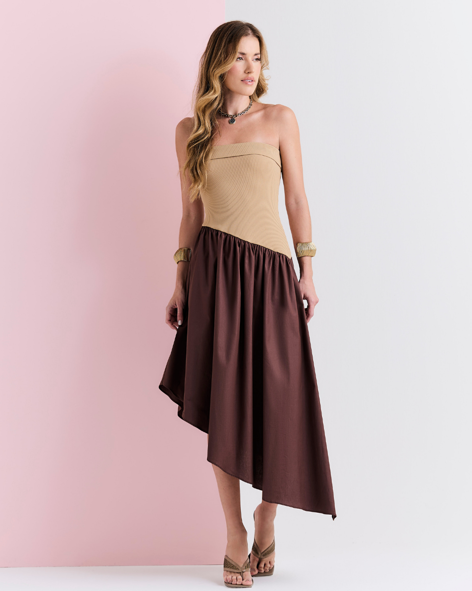 Vestido Brena Capuccino e Marrom